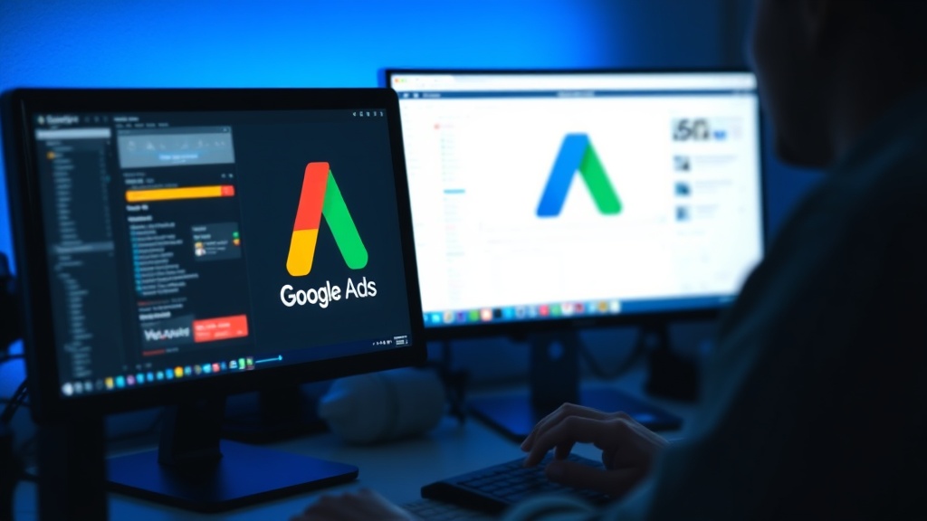 a picture of a marketer looking at a computer with a google ads logo